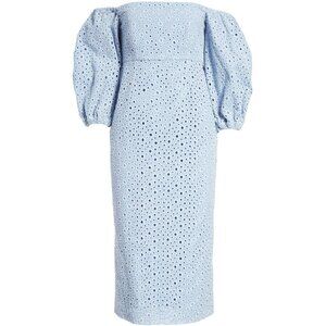 Prose & Poetry Sheila Midi Dress Size Small Blue Eyelet Off the Shoulder New